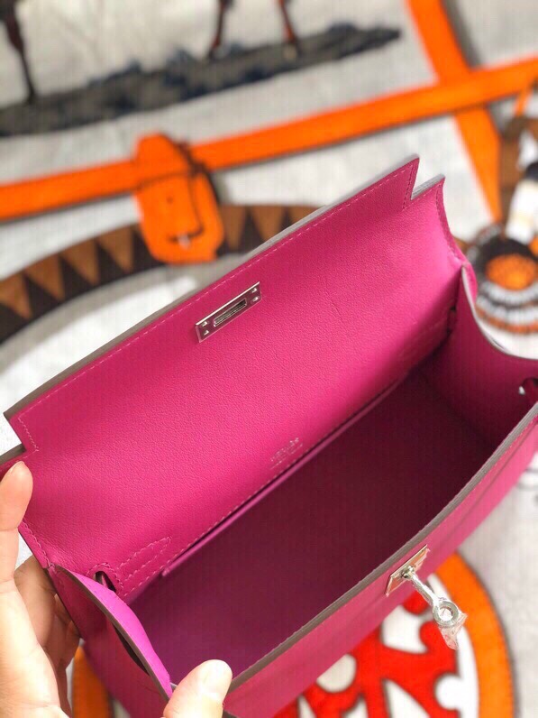 에르메스 미니 켈리백22 로즈퍼플 은장 스위프트